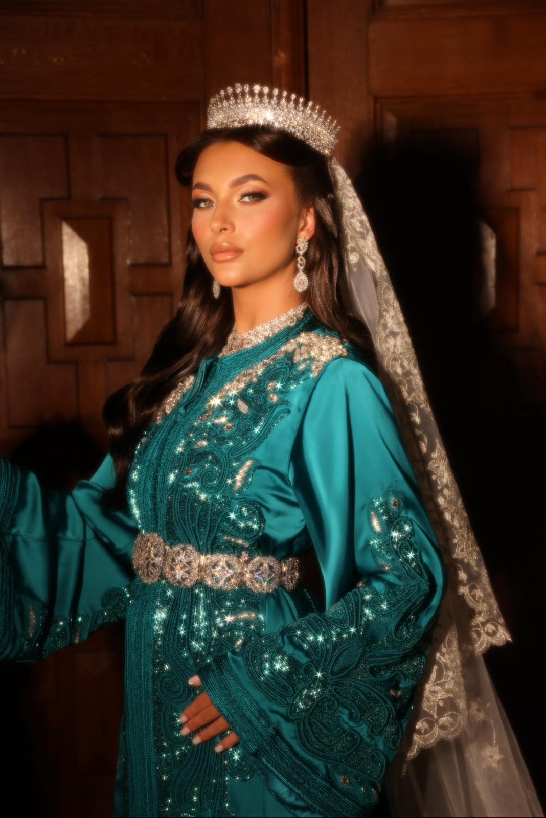 Saaya Amsterdam - Teal groene kaftan met kristallen